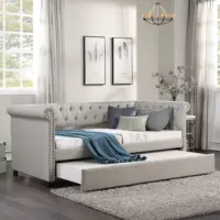Hoa Kỳ Cổ Phiếu Dropshipping Twin Daybed Button Chần Nhung Bọc Loveseat Sofa Giường Với Pull-Out Trundle Giường