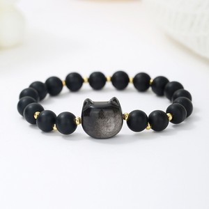 צמיד אבן טבעי לנשים בסגנון חמוד, טורקיז חרוזים עין חתול עטור קסם צמיד אלסטי Meditational amethyst - Product Image 5