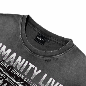 T-shirts Oversize en Coton Délavé Effet Usé 2026, Personnalisés avec Imprimé Graphique Loup Punk, Manches Courtes, Col Rond, Respirants, pour la Vente en Gros - Product Image 5
