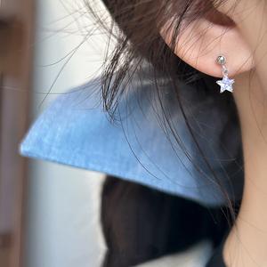 S925 Pure Silver Dangle <b>Earrings</b> with Purple Night <b>Moon</b> Diamond <b>Star</b> Exquisite Sweet Ear Bone Studs Niche Personality Design - Product Image 3