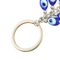 Porte-clés vintage bleu turc en alliage de zinc, avec perles et pendentif Cœur Œil Turc, pour sac et décoration de voiture
