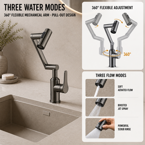 <span class=keywords><strong>Rubinetto</strong></span> da Cucina Moderno Girevole a <span class=keywords><strong>1080</strong></span> <span class=keywords><strong>Gradi</strong></span>, Finitura Effetto Legno con Tre Modalità, per Lavabo Esterno Acqua Calda e Fredda - Product Image 2