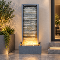 Fontaine d'eau extérieure moderne en métal, mur d'eau vertical avec cascade et éclairage LED pour jardin, patio, hôtel, décoration