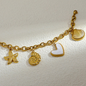 Fashion Charm <b>Bracelet</b> Gold Plated <b>Shell</b> Starfish Heart Pendant Summer Jewelry for Women - Product Image 2