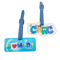 Étiquette de bagage en cuir de forme spéciale, pendentif de sac, impression couleur bleue motif dessin animé, logo personnalisable, carte d'embarquement, petits cadeaux