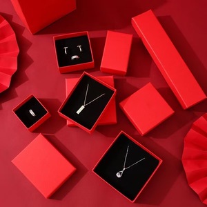 <b>Red</b> Rectangle Jewelry <b>Box</b> For Necklace Earring Ring Storage <b>Gift</b> Packaging With Black Lining And Lid Cover - Product Image 1