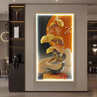 Peinture murale décorative en porcelaine de cristal avec lumière LED géométrique abstraite de luxe, art mural de luxe, peinture encadrée pour la décoration de la maison