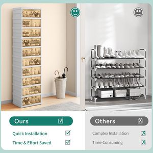 6-Tier Foldable Square PP Plastic Shoe Rack Organizer for Closet Shoe Shelf with Clear <b>Boxes</b> Stackable and Easy Assembly - Product Image 5
