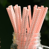 Pailles en papier de riz biodégradables roses de 6 mm, imprimées chevron, pour mariage et fête d'anniversaire