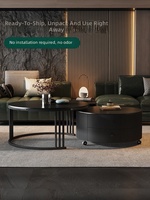 Table basse en dalle de pierre pour salon, design moderne et minimaliste, haut de gamme, noire, avec roulettes pivotantes, mobilier de maison