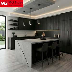 Meubles de <span class=keywords><strong>cuisine</strong></span> modernes sans cadre en grain de bois foncé, unités de rangement sur mesure en MDF pour buanderie, gain de place, pour appartement de luxe - Product Image 1