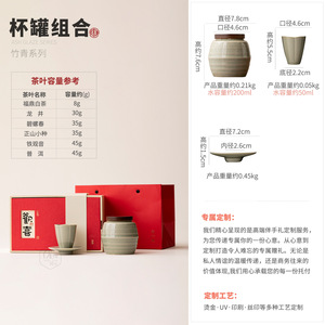 Yue Kiln Green <b>Tea</b> Caddy And Teacup Set Ceramic Airtight Container Gift <b>Box</b> For Business Gifts - Product Image 2