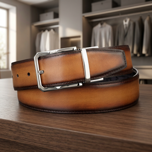 BS INTERNATIONAL Custom Branded Party Style Men's Cow Hide Belts Steel Square Buckle Solid Durable Waterproof Eco-Friendly High - Product Image 1
