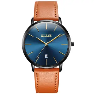 Cheap OLEVS 5869 Men Sport Quartz Watch MinimalistWatches Week And Date Chronograph Watch Fashion Leather Strap Watch For Boy