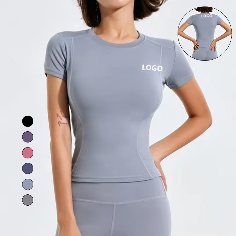 Spring Summer Women's Tight-fitting for Yoga Fitness T-shirt Short-sleeved Sweat-Wicking Quick-drying