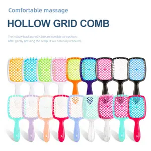 Custom Colorful Massage Hair Comb Hairdressing Hollow Grid Comb wide teeth detangling Hair Brush For Curly Hair