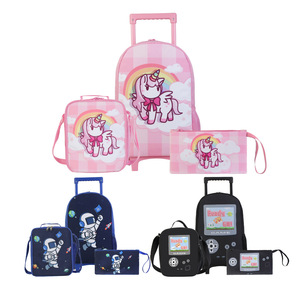 Juego de <span class=keywords><strong>Mochila</strong></span> Escolar <span class=keywords><strong>con</strong></span> <span class=keywords><strong>Ruedas</strong></span> de 3 Piezas, Impermeable, de Poliéster, <span class=keywords><strong>con</strong></span> Estampado de <span class=keywords><strong>Unicornio</strong></span> de Dibujos Animados para Niñas, <span class=keywords><strong>con</strong></span> Lonchera y Estuche para Lápices - Product Image 1