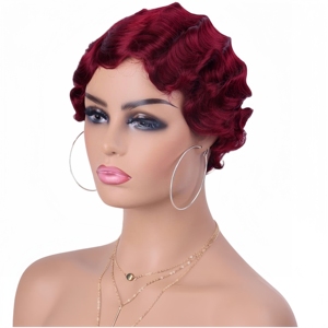 Nouvelle perruque synthétique courte ondulée style Finger Wave pour femmes noires, perruque bouclée <span class=keywords><strong>Lady</strong></span> Nuna, idéale pour les années 20, les cosplay et les fêtes d'Halloween - Product Image 3