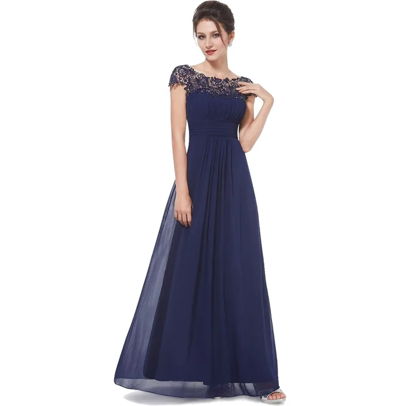 High Quality Women Ladies Lace Embroidered Chiffon Wedding Bridesmaid Evening Prom Gown Formal Party Dresses Long Evening Dress