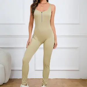 Pakaian olahraga wanita, Jumpsuit Yoga tanpa lengan ukuran besar nyaman bernafas untuk latihan kebugaran