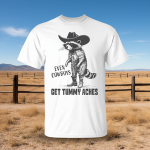 Camiseta con estampado gráfico de Even Cowboys Get Tummy Aches, unisex, talla mediana para adultos, color blanco - Product Image 3