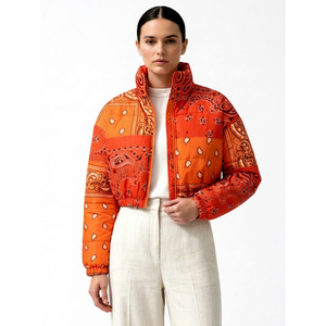 Chaqueta Acolchada Impermeable y Cortavientos para Mujer, Color Naranja, con Cuello Alto, Cierre de Cremallera, Manga Larga, Largo Regular, para Invierno - Product Image 1