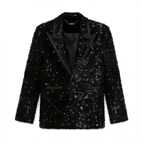 Costume homme à sequins noirs, simple boutonnage, 100% polyester, veste de blazer scintillante à sequins, un bouton, smoking pour soirée et dîner