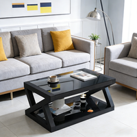 Table basse moderne et simple, meuble TV - Verre trempé noir, hauteur réglable, structure en acier inoxydable, meubles de salon