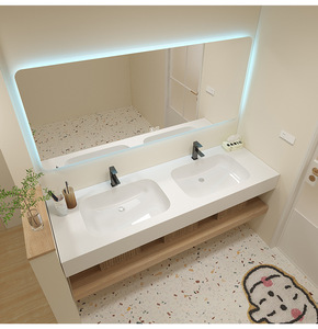 <b>Light</b> Luxury Hotel Wind Rock Board Seamless Ceramic Integrated Basin Intelligent <b>Mirror</b> Wall Hanging Bathroom Cabinet - Product Image 3
