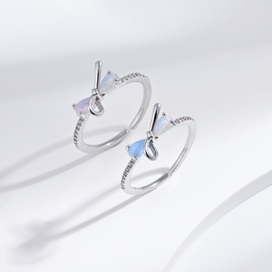 custom plata 925 sterling Silver bow small stacking adjustable <b>ring</b> <b>opal</b> butterfly open woman fashion cheap summer finger <b>rings</b> - Product Image 4