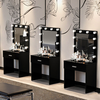 Miroir de courtoisie LED moderne à 2 tiroirs Miroir en bois massif Salon de coiffure Boutique de mariage Maquillage Vanity Desk Salle de bain Miroir de maquillage Lumière