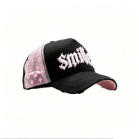 Gorra de Camionero de Malla Rosa de 5 Paneles Personalizada con Bordado NY, Gorra Deportiva Lisa con Efecto Desgastado para Verano