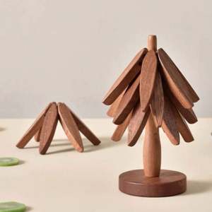 Raybin Kitchen Folding Tree Shape <b>Trivet</b> Set <b>Wooden</b> Tree <b>Trivet</b> Set <b>Wooden</b> Tree Coasters Set of 4 for Hot Dishes - Product Image 5