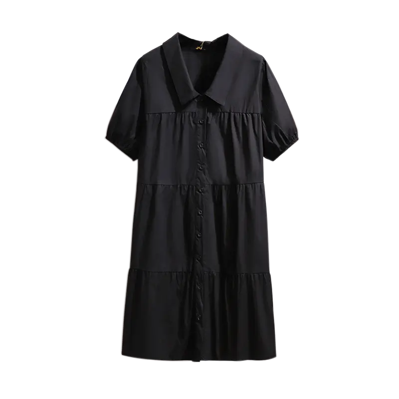 플러스 사이즈 여성 드레스 도매 여름 중간 길이 드레스 느슨하고 슬림 한 반소매 셔츠 드레스