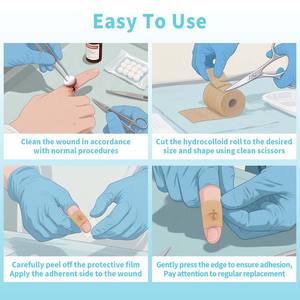 Rollo de vendajes de hidrocoloide actualizado de grado médico OEM para el cuidado de heridas con autoadhesivo Flexible impermeable forma de tamaño DIY - Product Image 6