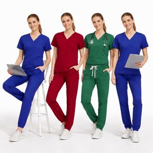 Conjunto de Uniforme Médico Unisex, Elástico en 4 Direcciones, Transpirable, Absorbe la Humedad, Secado Rápido, Mezcla de Poliéster/Rayón/Spandex, para Uso Hospitalario - Product Image 1