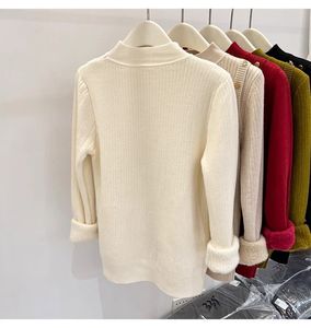 Pull pour femme, col rond, manches longues, coupe ajustée, doublure en polaire, épais et chaud, pour l'hiver - Product Image 6
