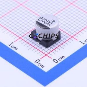 ตัวเก็บประจุแบบอิเล็กโทรไลต์อะลูมิเนียม SMD รุ่น VUA220M1VTR-0606L, ขนาด D6.3xL5.7 มม. 22uF 20% 35V 6.3 มม. - Product Image 1