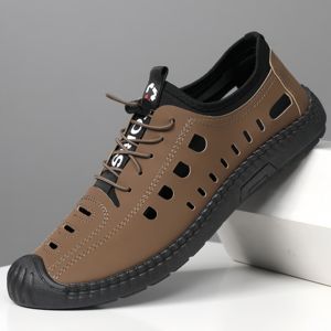 Chaussures d'été décontractées <span class=keywords><strong>en</strong></span> <span class=keywords><strong>cuir</strong></span> souple pour hommes avec semelles souples, légères, respirantes, antidérapantes et creuses - Product Image 2