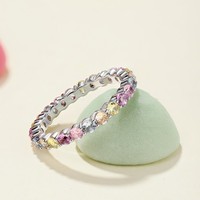 Dylam Prêt à Expédier Oem Odm Diamant S925 Bague en Argent Sterling Arc-en-ciel Coloré Rose Cz Cubique Zircone Anneaux Bijoux Femmes