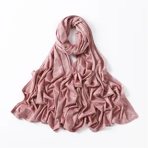 new fashion woven jacquard pattern checked scarf wraps beach plain and length style women cotton viscose shawls