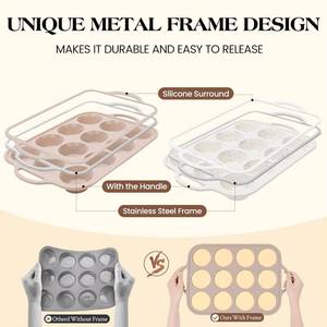 MUYULINS - Molde para Pastel de Silicona Antiadherente de 12 Tazas, con Marco Reforzado de Metal, Tamaño Regular, con Asa - Product Image 2