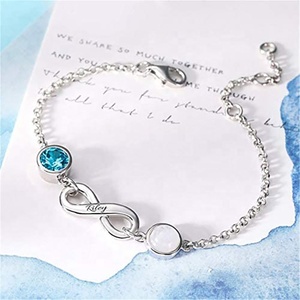 <strong>Personalized</strong> Jewelry 925 Sterling Silver Engraved <strong>Name</strong> &amp; Birthstone Infinite Symbol <strong>Bracelet</strong> - Product Image 3