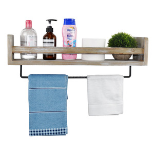 Treo tường kệ gỗ tổ chức kệ gỗ với đường sắt gỗ và kim loại thanh khăn - Product Image 2