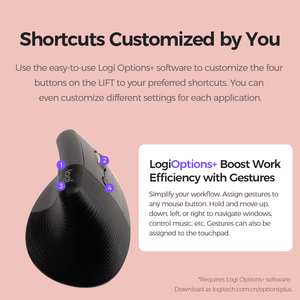 Logitech Lift Ergonomic Vertical <b>Mouse</b>, Wireless Bluetooth Silent <b>Mouse</b>, Dual-Mode, Suitable for Mac, Vertical, and Small Hands - Product Image 5