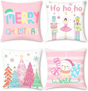 Fodere per cuscini di <span class=keywords><strong>Natale</strong></span>, 4 pezzi, design Schiaccianoci, Albero di <span class=keywords><strong>Natale</strong></span>, Pupazzo di Neve, Rosa, in morbido velluto per patio - Product Image 1