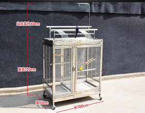 <span class=keywords><strong>Cage</strong></span> à oiseaux en acier inoxydable, style carré en métal de luxe pour perroquets, design extérieur respirant, mangeoire à tige, motif solide, boîte - Product Image 3