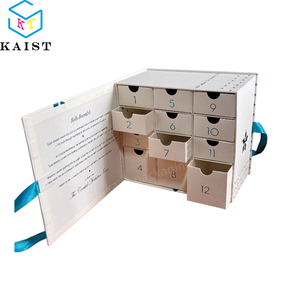 Custom Beige Calendar Book Style <strong>Box</strong> with 12 Drawers - Christmas Advent &amp; <strong>Subscription</strong> <strong>Cosmetic</strong> Packaging, Fully Customizable - Product Image 1