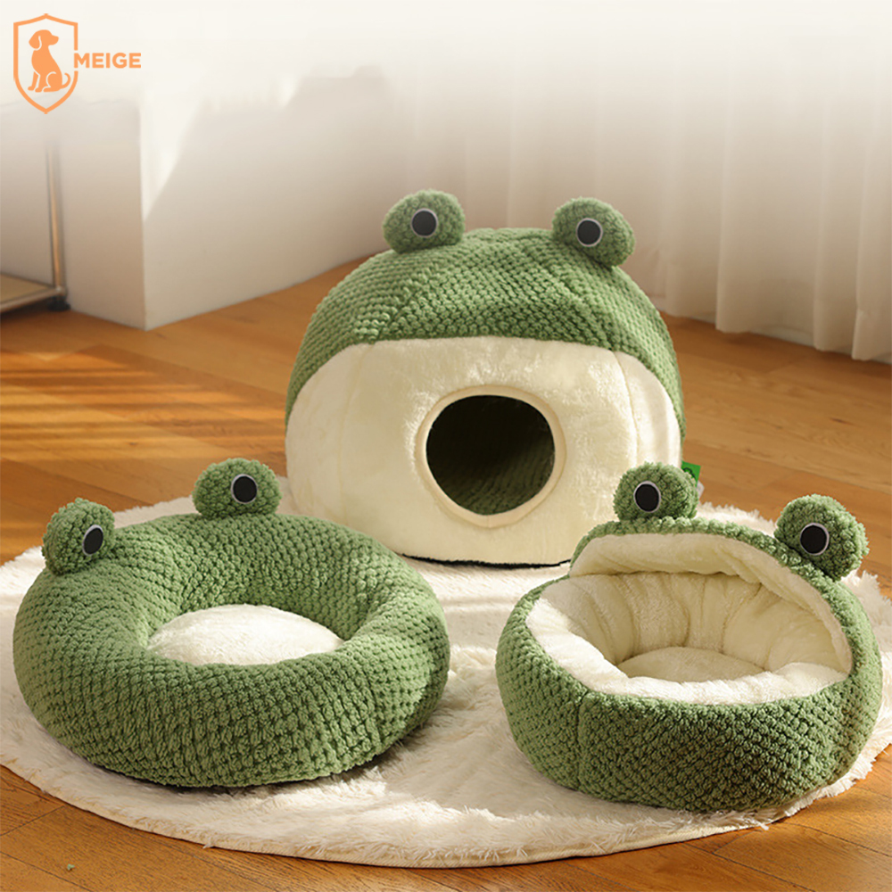 Cute Frog Cat Bed Semi-enclosed Cat Nest Pet Soft Mat Puppy Kitty Tent Kennel Pet Supplies Warm Winter Dog Cat Bed