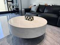 Table basse ronde de luxe en marbre blanc avec plateau en marbre pour hôtel et salon